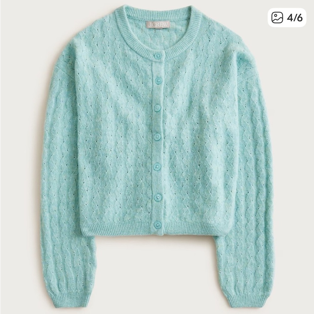 NWT J. Crew Pointelle Bubble Knit Cardigan, XL, Light Aqua